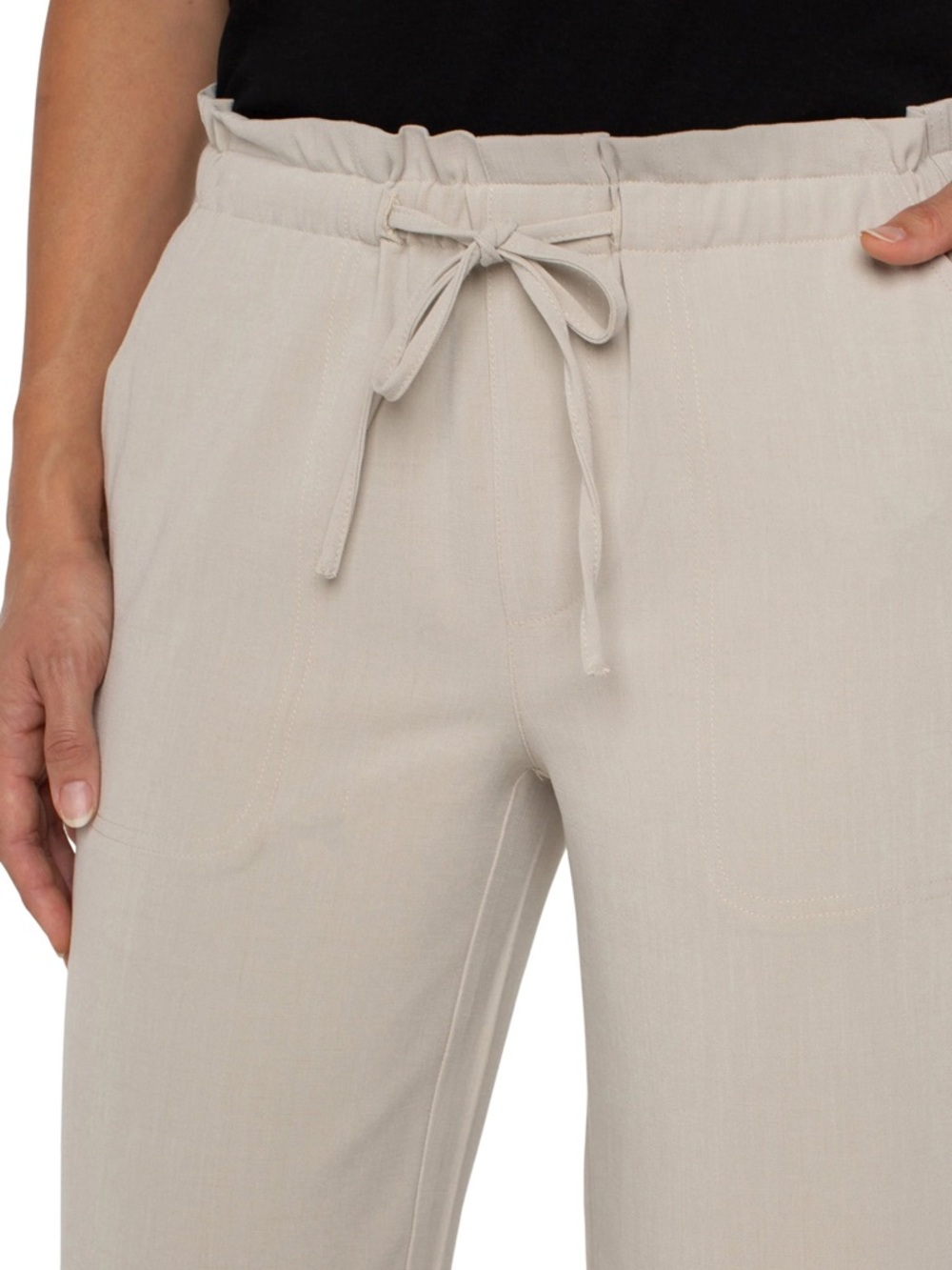 Liverpool Pull On Tie Waist Wide Leg Ankle Crop Pants Sandalwood Tan Medium - Picture 3 of 8